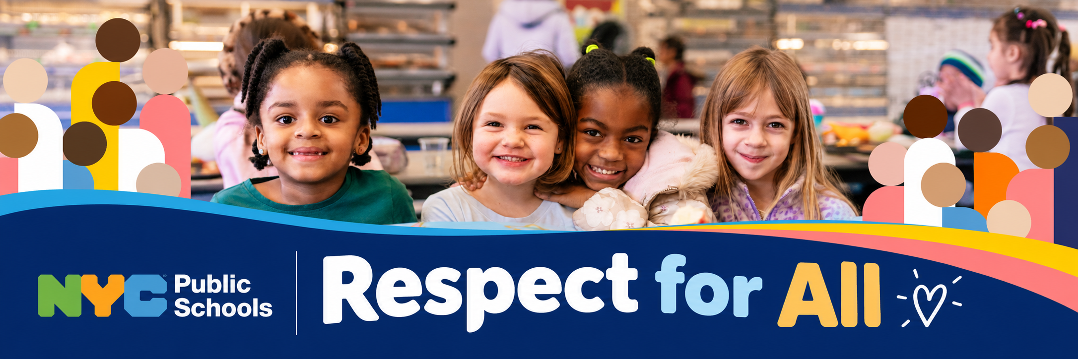 Respect for All NYC Public Schools banner showing four smiling students together